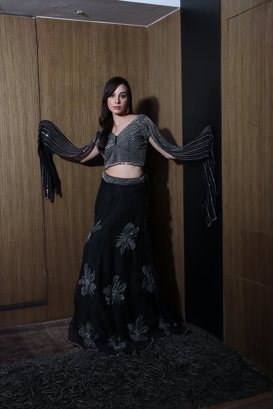 Chiffon Black Lehenga Set