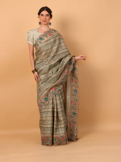 Mint Tie-Dye Print Saree crafted in Tussar