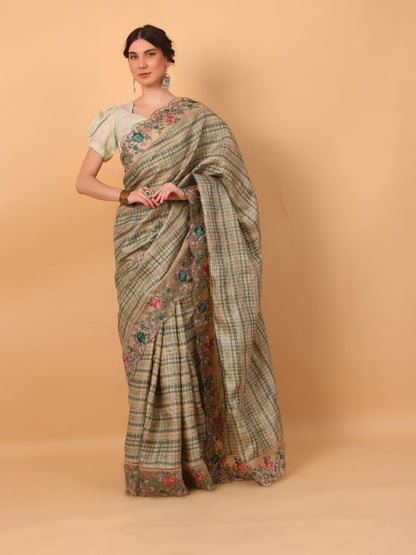 Mint Tie-Dye Print Saree crafted in Tussar