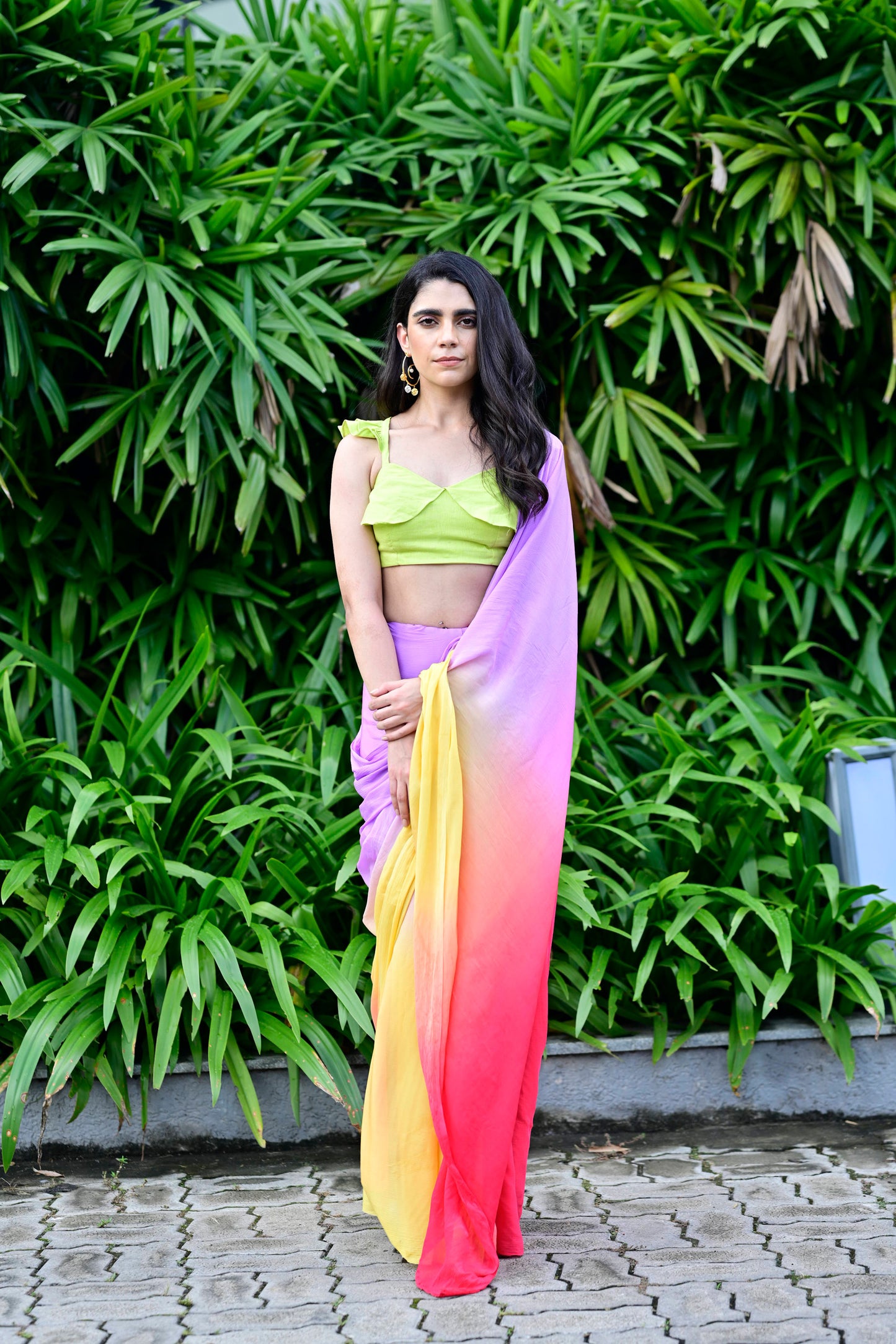 Yellow, Purple Color Chinon Fabric Drape Saree