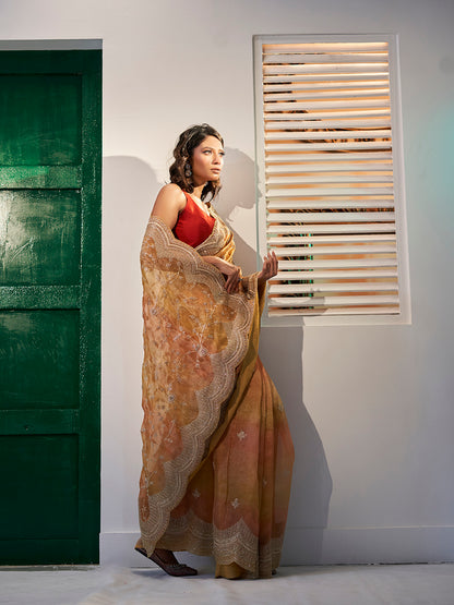 Mustard Orange Tissue Saree