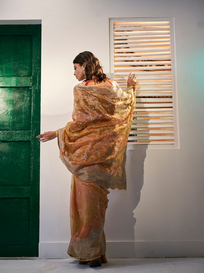 Mustard Orange Tissue Saree