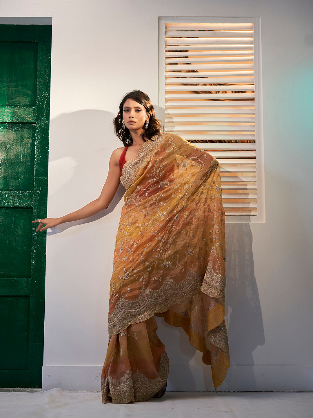 Mustard Orange Tissue Saree