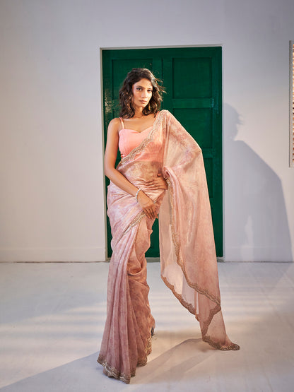 Elegant Pink Tissue Saree