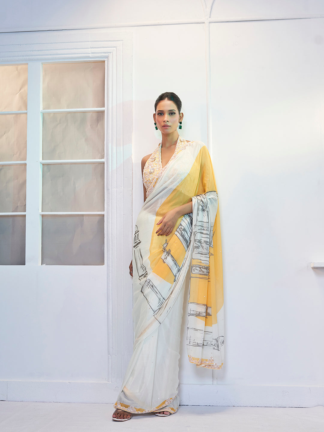 Multicolour Chinnon Saree