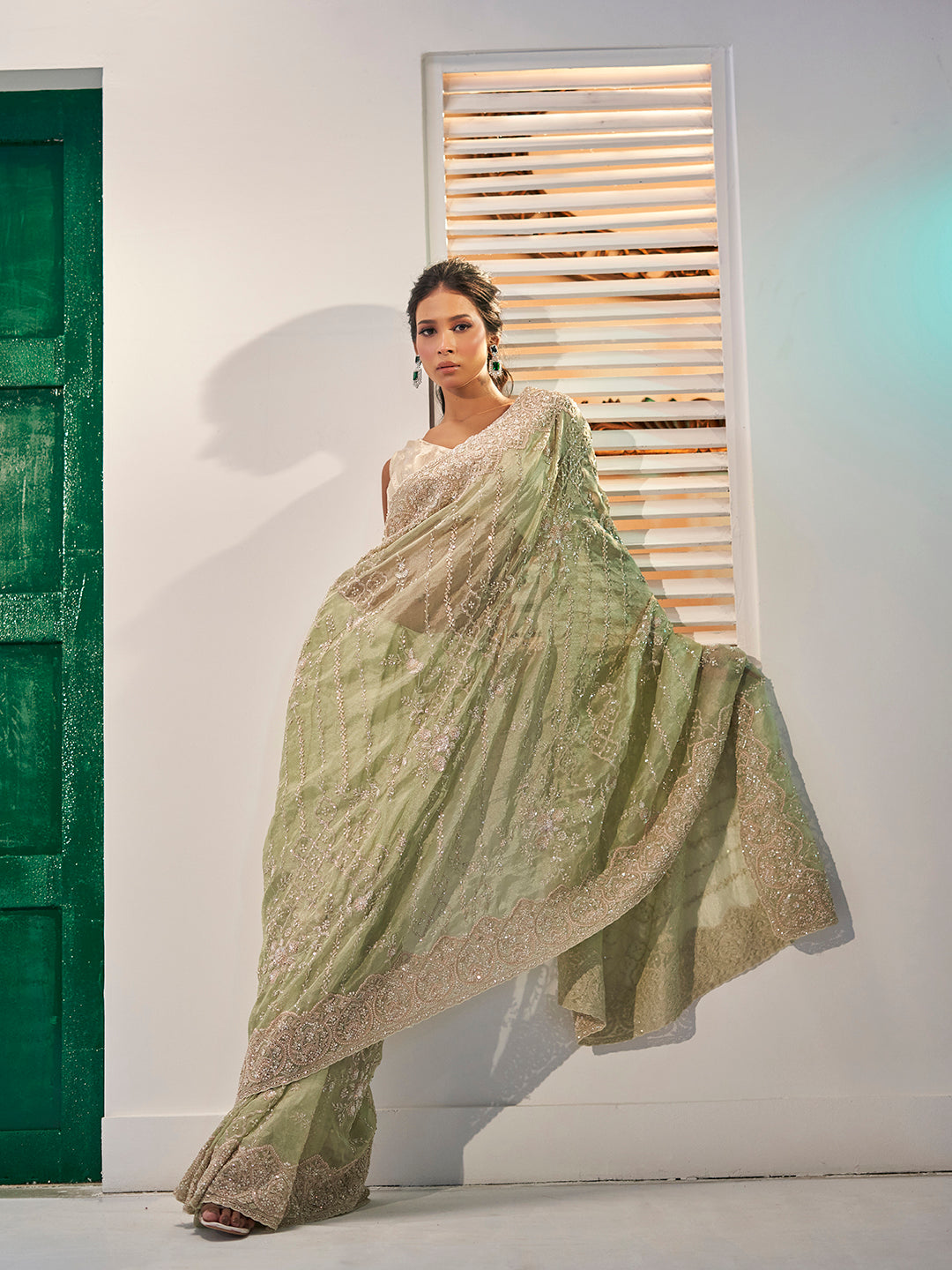 Pista Green Tissue Saree