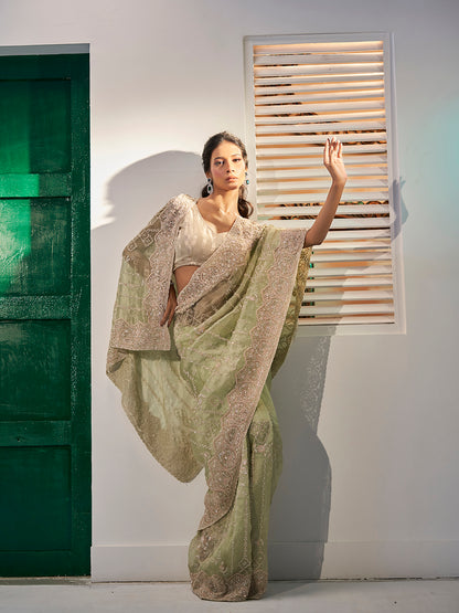 Pista Green Tissue Saree