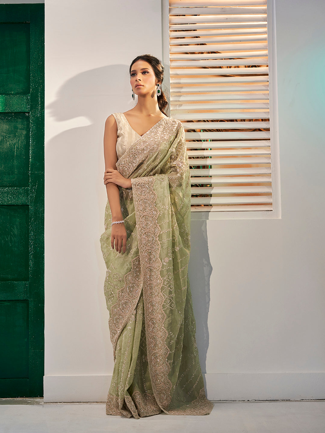 Pista Green Tissue Saree