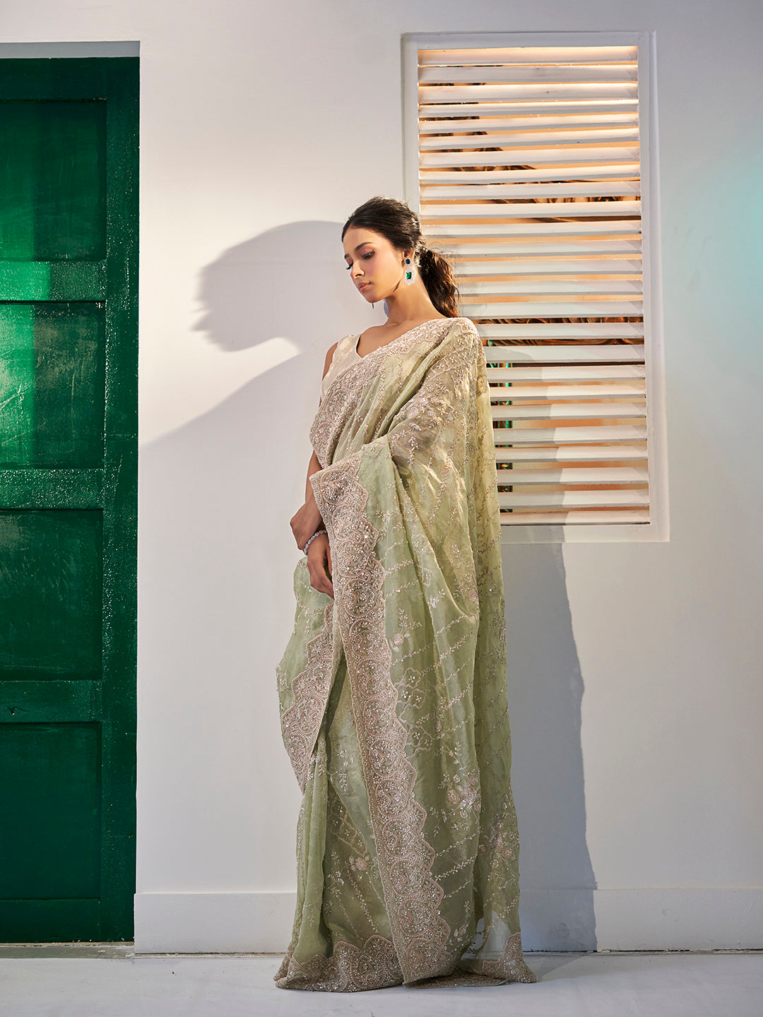 Pista Green Tissue Saree