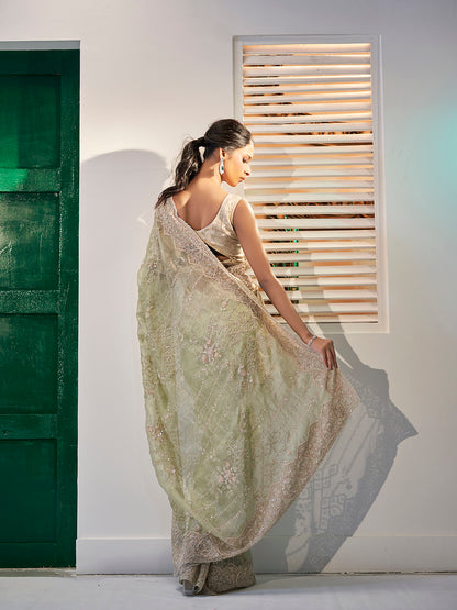 Pista Green Tissue Saree