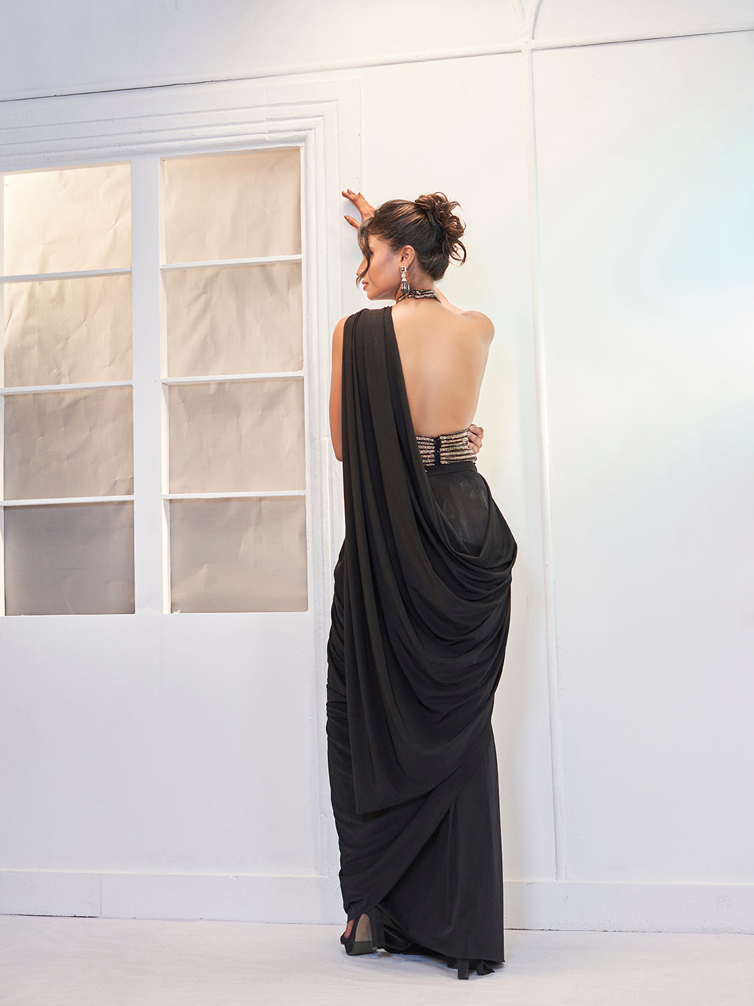 Black Lycra Designer Saree