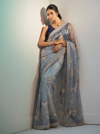 Powder Blue Tissue Saree