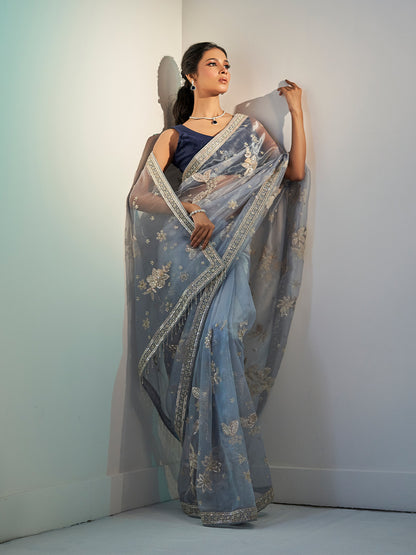 Powder Blue Tissue Saree