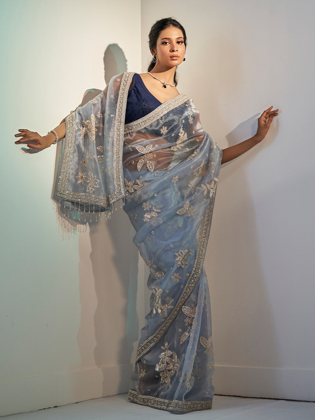 Powder Blue Tissue Saree