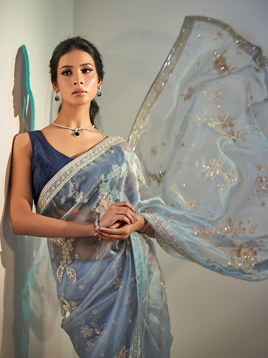 Powder Blue Tissue Saree