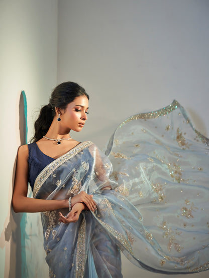 Powder Blue Tissue Saree