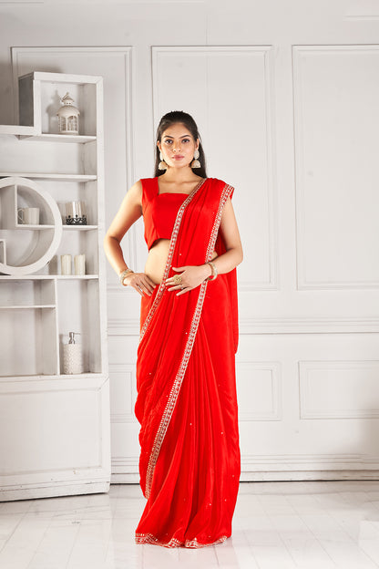 Surkh Chinon Saree