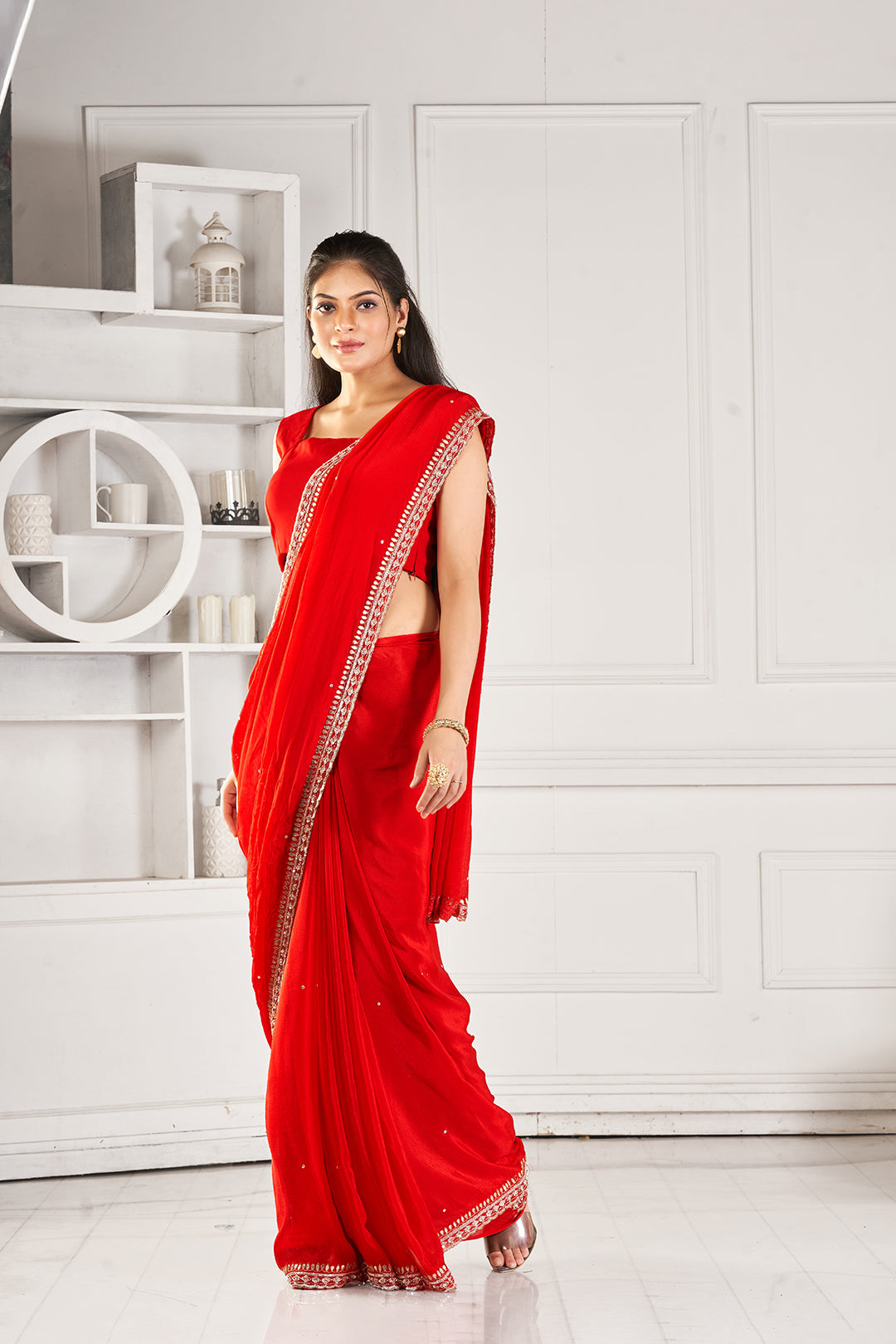 Surkh Chinon Saree