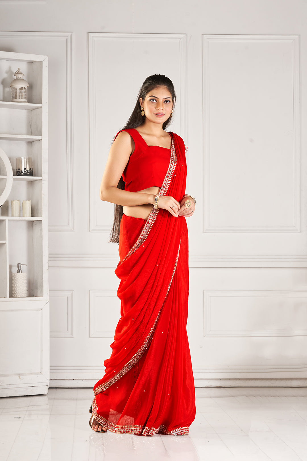 Surkh Chinon Saree