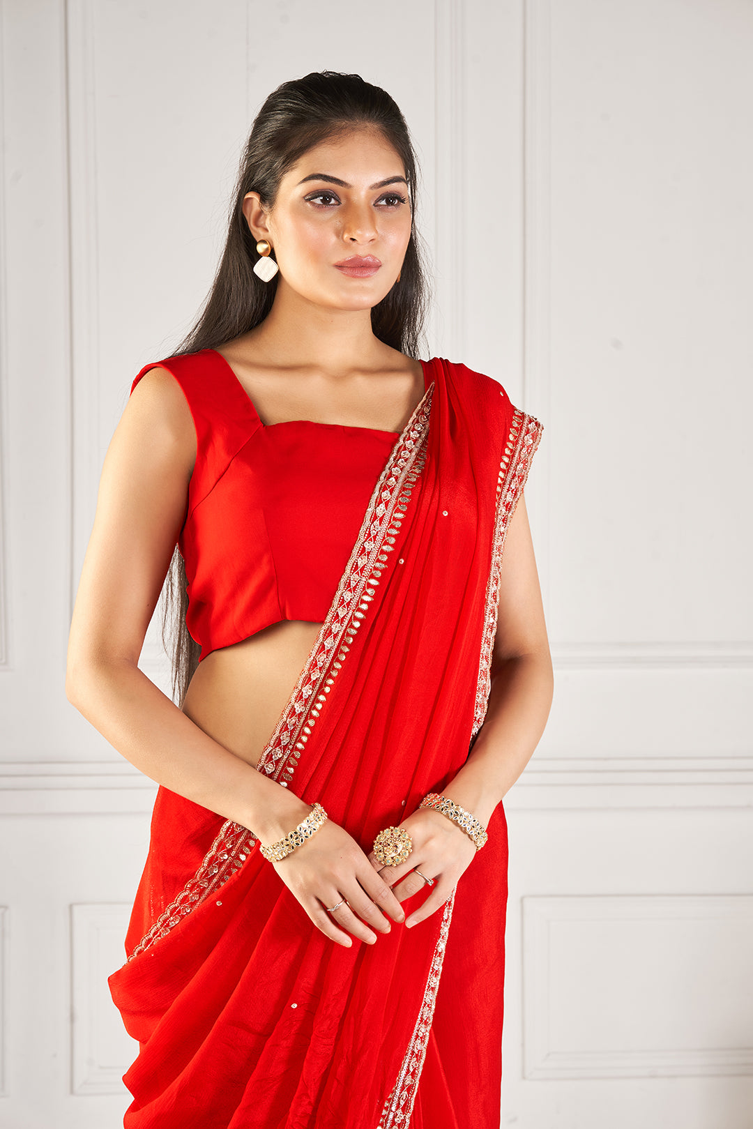 Surkh Chinon Saree