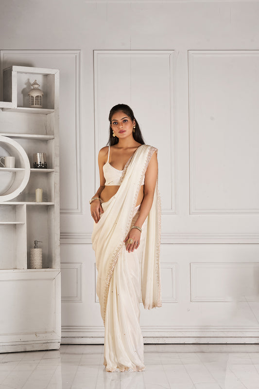 Ivory Dream Chinon Saree