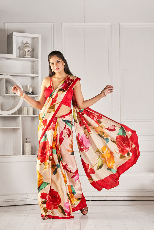 Laal - Phool Cinon Saree