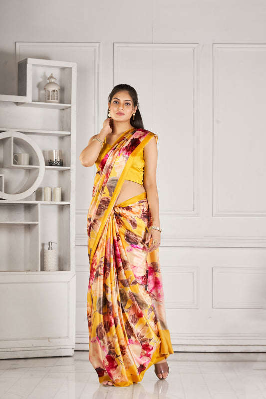 Sunny Blossom Chinon Saree