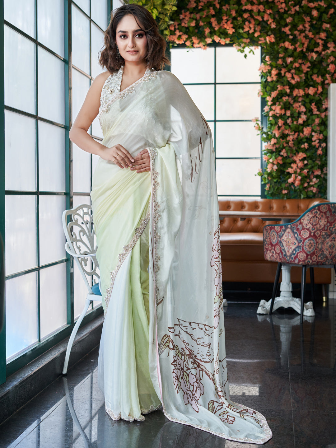 Chic Chinon Crepe Saree Set