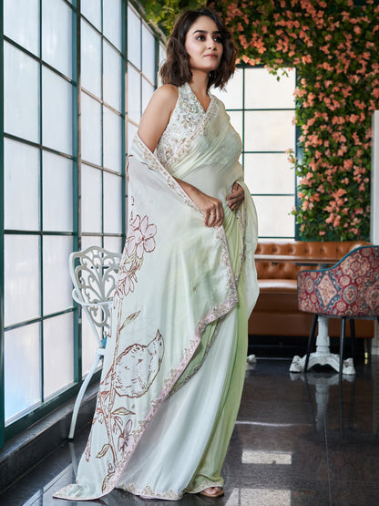 Chic Chinon Crepe Saree Set