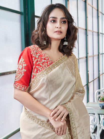 Golden Tissue Silk Saree Set