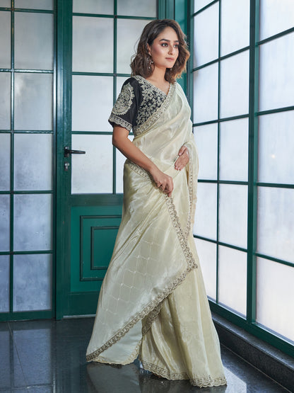 Beige Tissue Silk Saree Set