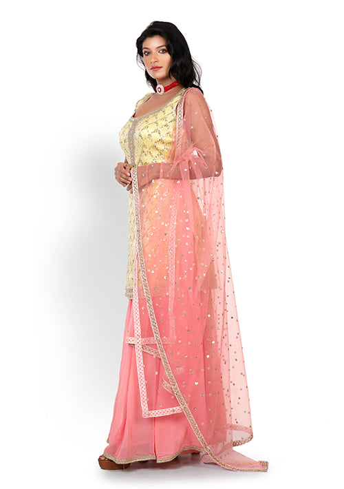 Casual Sharara In Lemon Yellow and Pink Color