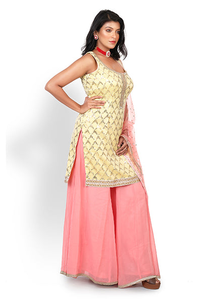 Casual Sharara In Lemon Yellow and Pink Color