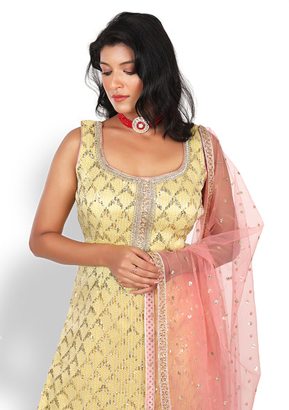 Casual Sharara In Lemon Yellow and Pink Color