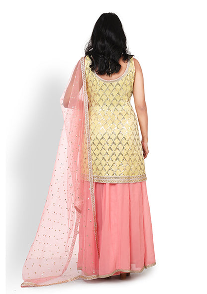 Casual Sharara In Lemon Yellow and Pink Color