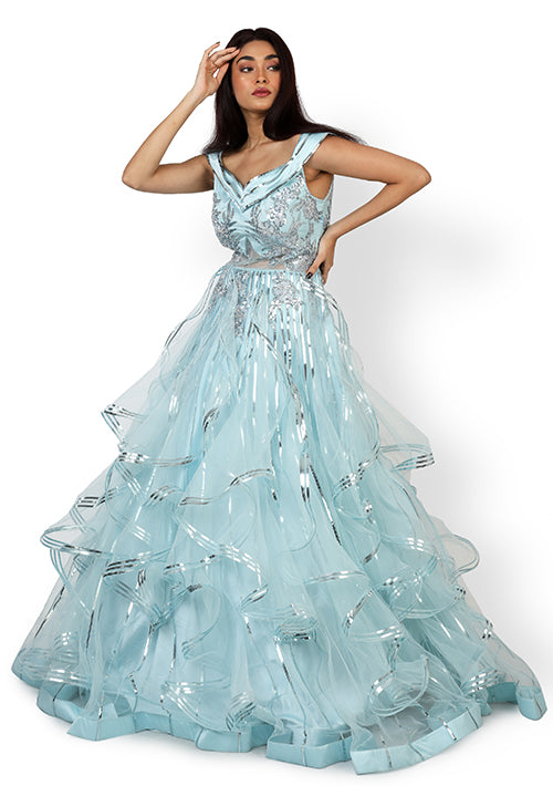 Casual  Gown In Sky Blue Colour