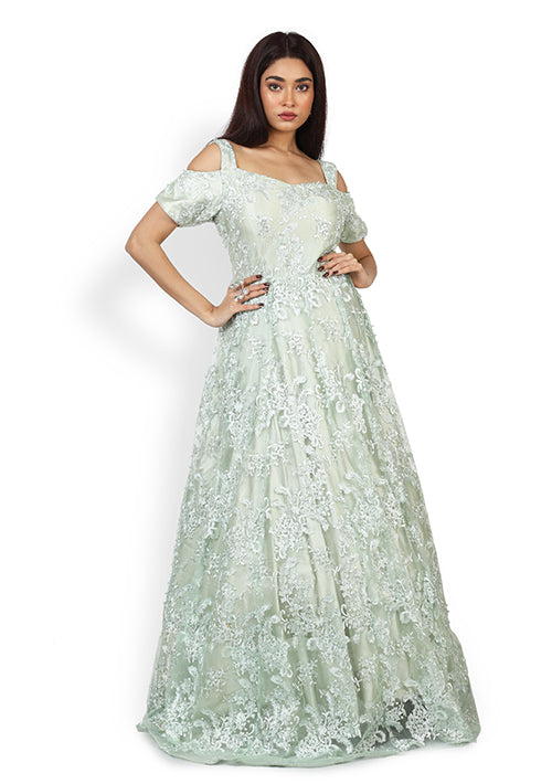 Casual  Gown In Light Blue Color