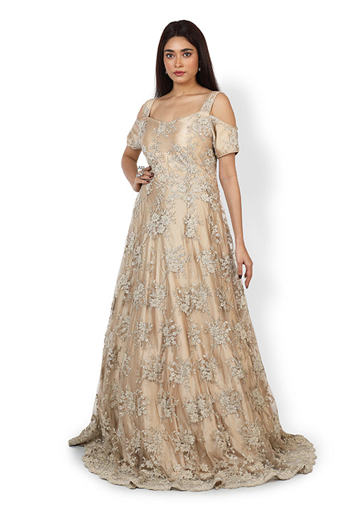 Casual  Gown In Beige Color