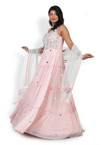 Casual  Gown In Baby Pink Color