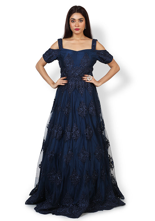 Casual  Gown In Navy  Blue Color