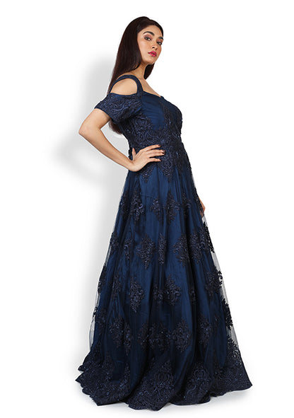 Casual  Gown In Navy  Blue Color