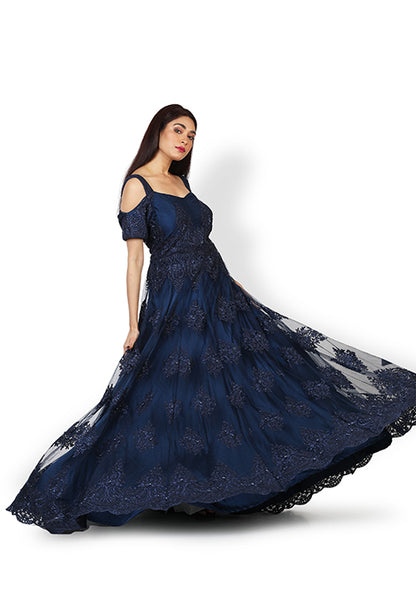 Casual  Gown In Navy  Blue Color