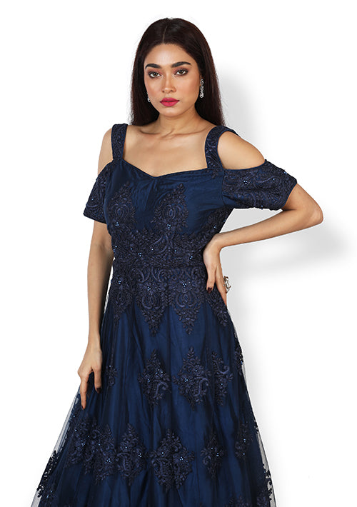 Casual  Gown In Navy  Blue Color