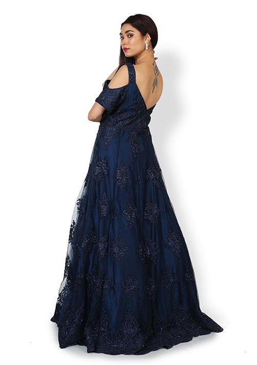 Casual  Gown In Navy  Blue Color