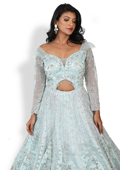 Casual  Gown In Light  Blue Color