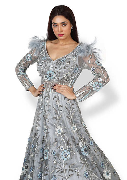 Casual  Gown In Silver Color