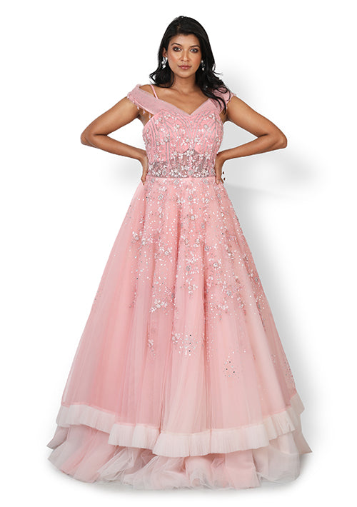 Casual  Gown In Pink Color