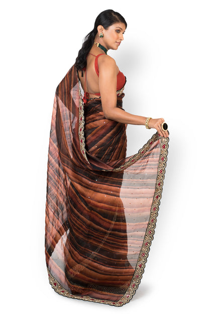 Party Wear Designer Saree In Rust Orange Color