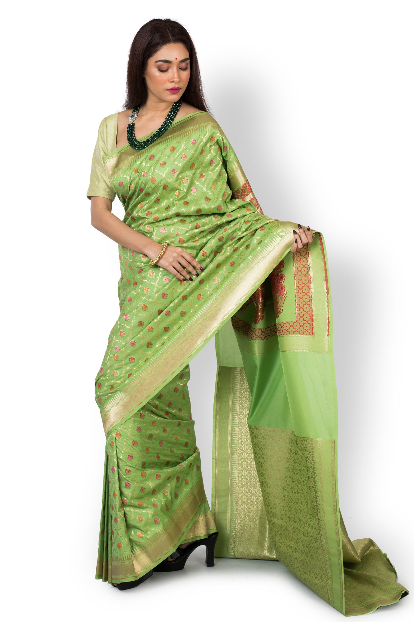 Party Wear Designer Saree In Light Green Color