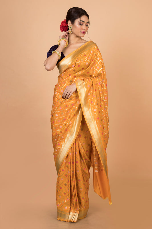 Party Wear Designer Saree In Mustard Color